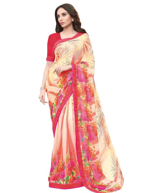floral printed saree with blouse - 15458345 - Very Small Image - 1