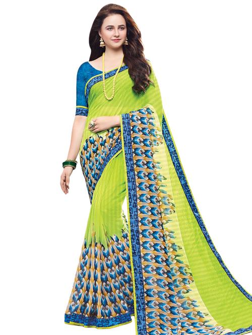 contrast border printed saree with blouse - 15458347 - Very Small Image - 1