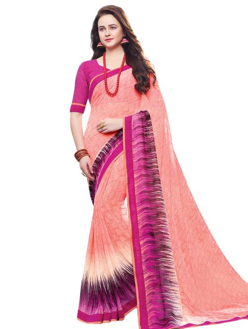contrast border printed saree with blouse - 15458350 - Very Small Image - 1