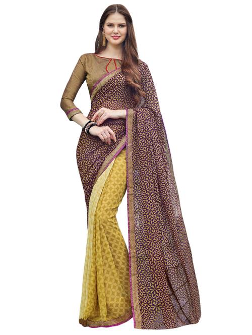 half and half printed saree with blouse - 15458389 - Very Small Image - 1