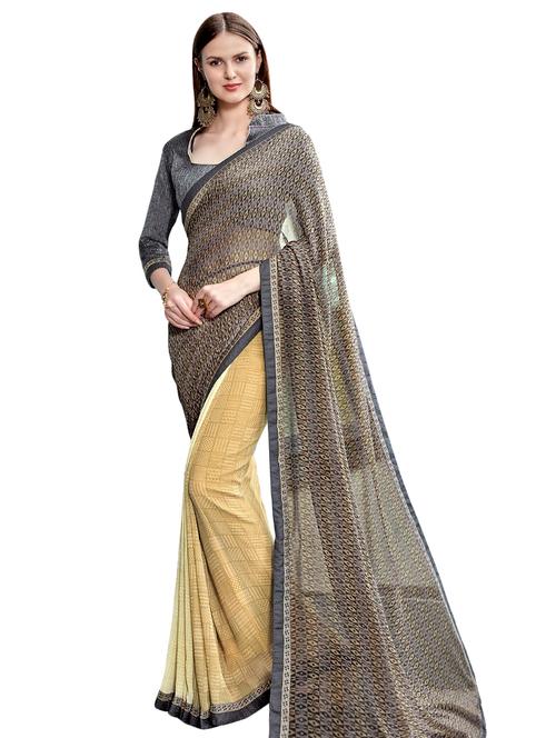 half and half printed saree with blouse - 15458391 - Very Small Image - 1