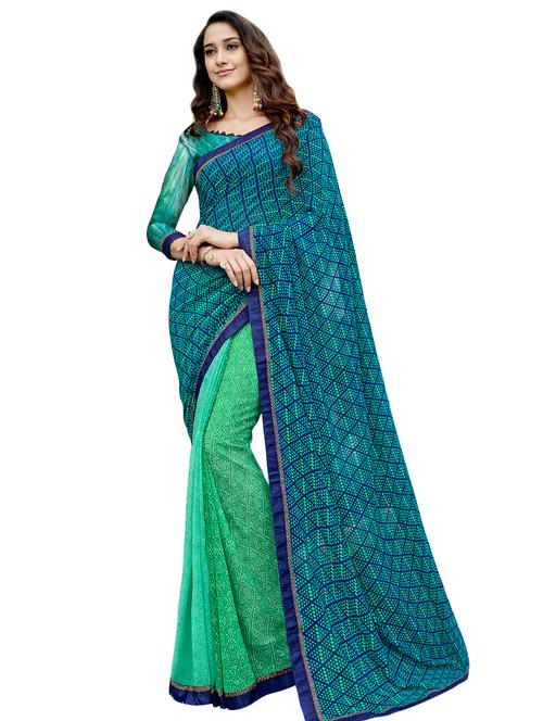 half and half printed saree with blouse - 15458392 - Very Small Image - 1