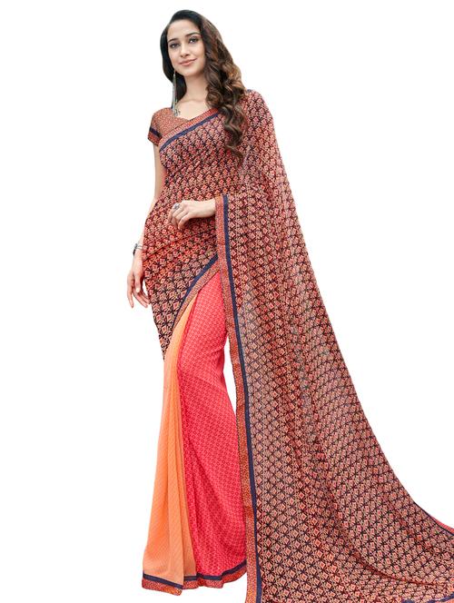half and half printed saree with blouse - 15458393 - Very Small Image - 1