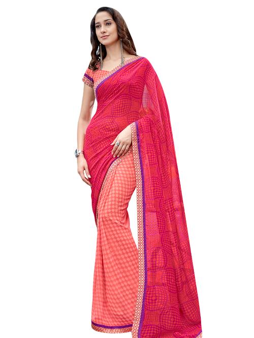 half and half printed saree with blouse - 15458397 - Very Small Image - 1