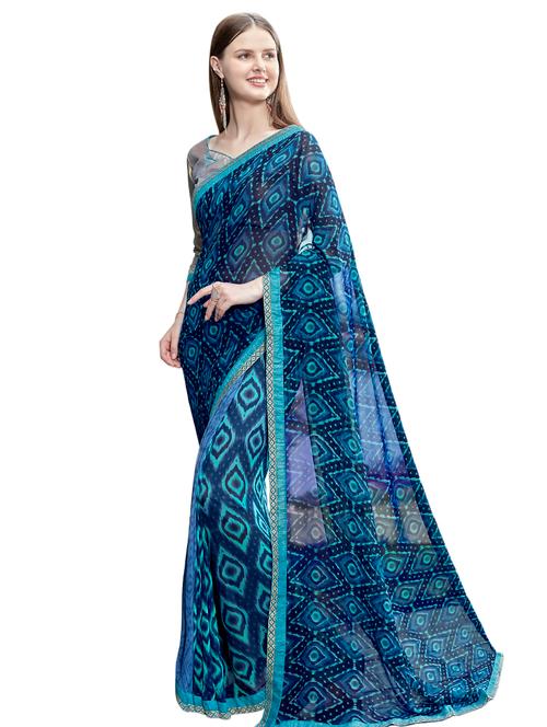 contrast border printed saree with blouse - 15458398 - Very Small Image - 1