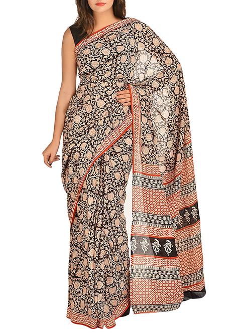 kalamkari block printed handloom saree - 15458647 - Very Small Image - 1