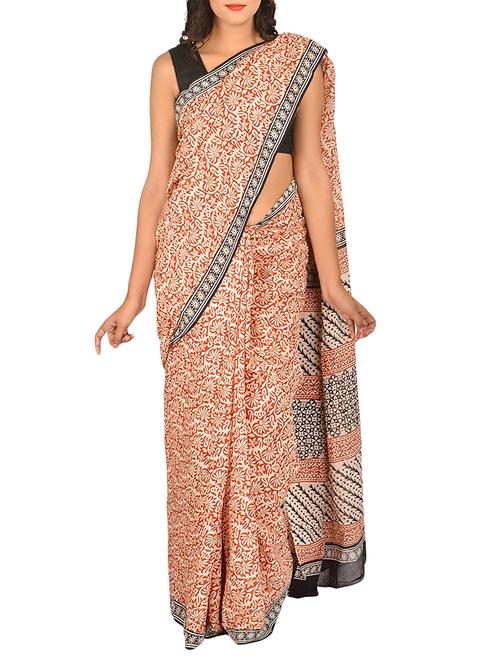 block printed floral handloom saree - 15458651 - Very Small Image - 1