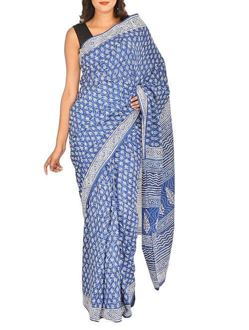 block printed dabu handloom saree - 15458652 - Very Small Image - 1