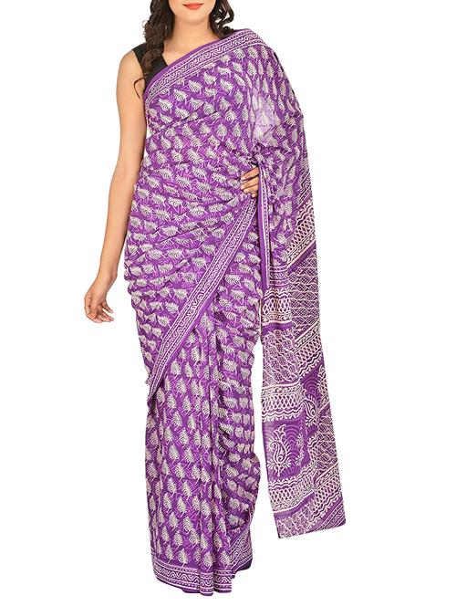 block printed dabu handloom saree - 15458653 - Very Small Image - 1