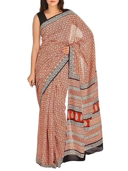 block printed motif handloom saree - 15458654 - Very Small Image - 1