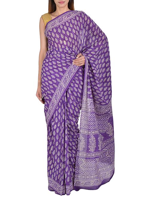 block printed dabu handloom saree - 15458660 - Very Small Image - 1
