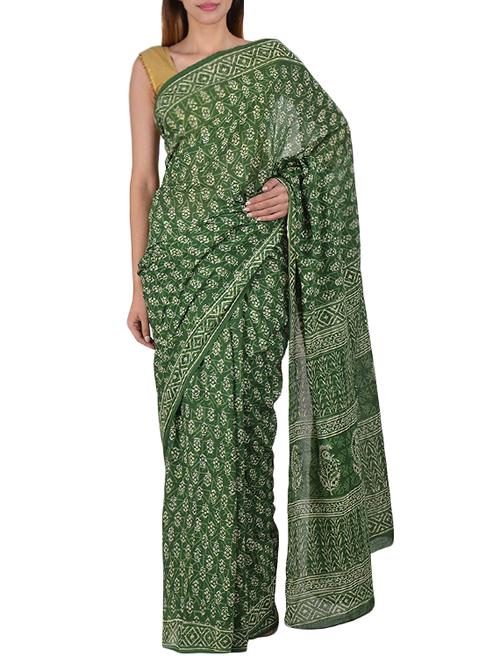 block printed dabu handloom saree - 15458661 - Very Small Image - 1