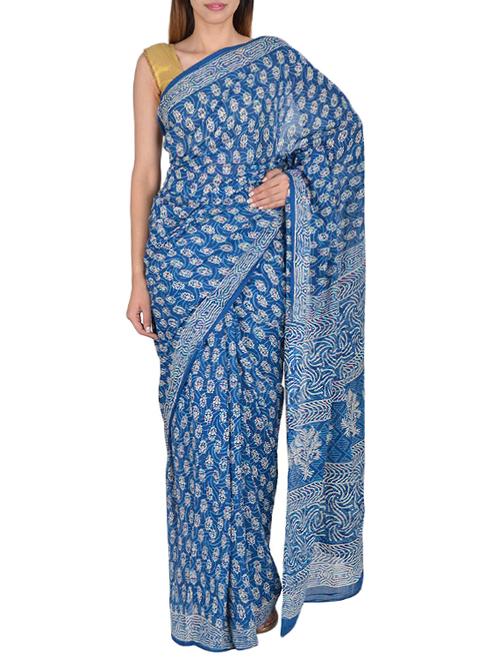 floral dabu handloom saree - 15458662 - Very Small Image - 1