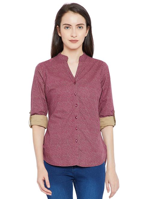 mandarin neck high-low shirt - 15458818 - Very Small Image - 1