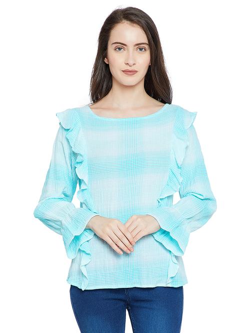 checkered ruffled detail top - 15458820 - Very Small Image - 1