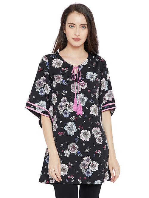 kimono sleeved neck tie up floral tunic - 15458836 - Very Small Image - 1