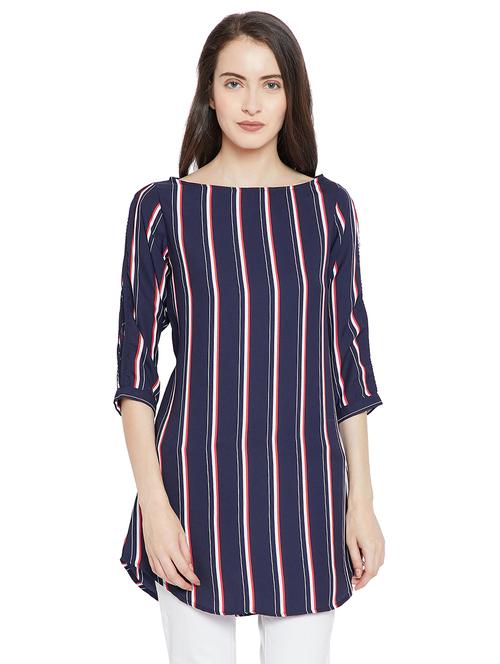 striped boat neck high low tunic - 15458843 - Very Small Image - 1