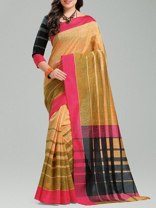 contrast striped bhagalpuri silk saree with blouse - 15458886 - Very Small Image - 1