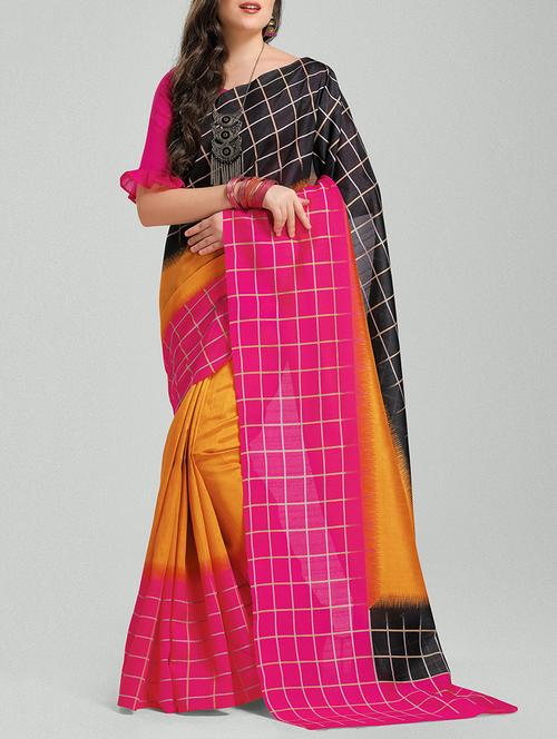 contrast border checkered bhagalpuri saree with blouse - 15458887 - Very Small Image - 1