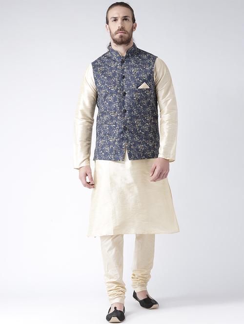 beige silk blend kurta pyjama set with nehru jacket - 15458965 - Very Small Image - 1