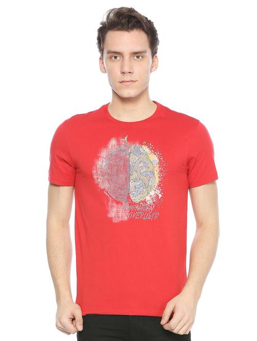 red cotton blend chest print t-shirt - 15459103 - Very Small Image - 1