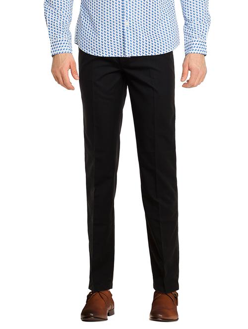 black cotton flat front casual trouser - 15459249 - Very Small Image - 1