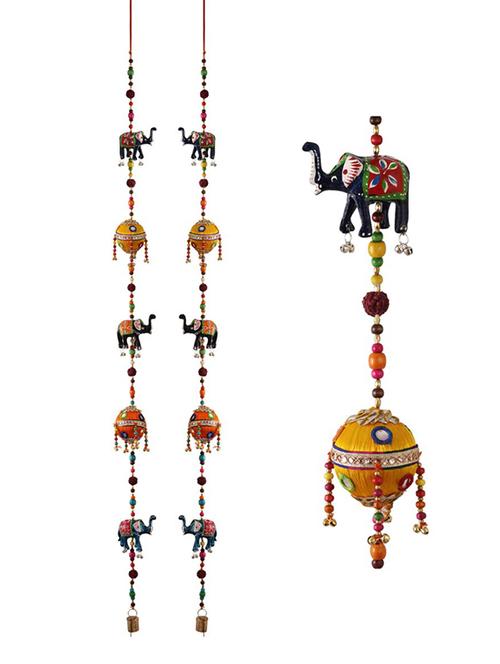 door hanging pair in paper machie elephant motif with decorative ball - 15459274 - Very Small Image - 1