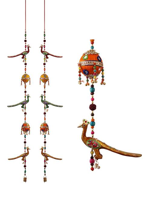 door hanging pair in paper machie peacock motif with decorative ball - 15459275 - Very Small Image - 1