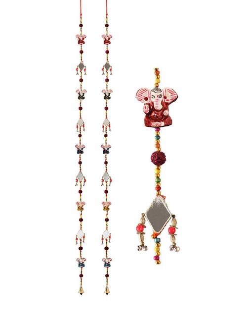 door hanging pair with paper machie 5 ganesha and 4 mirror - 15459287 - Very Small Image - 1