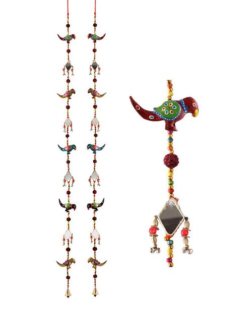 door hanging pair with paper machie 5 parrot and 4 mirror - 15459288 - Very Small Image - 1