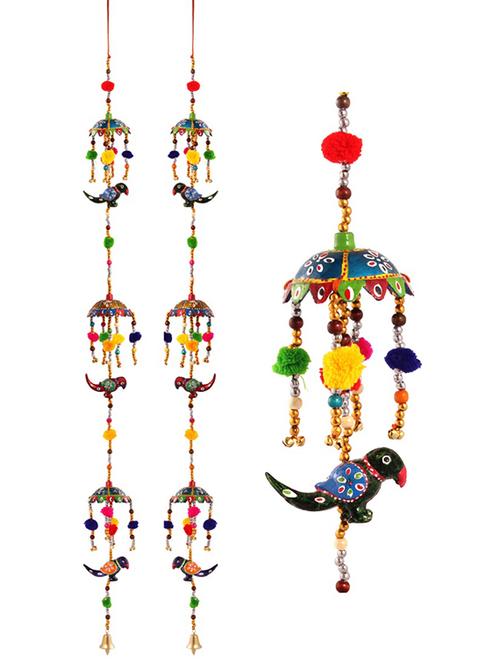 door hanging pair with paper machie 3 umbrella and 3 parrot with pumpum - 15459303 - Very Small Image - 1