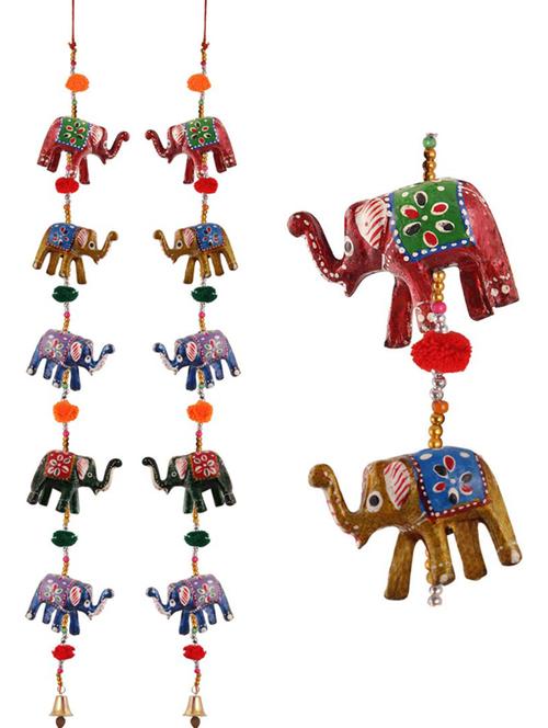 door hanging pair of 5 paper machie elephants with pumpum - 15459310 - Very Small Image - 1