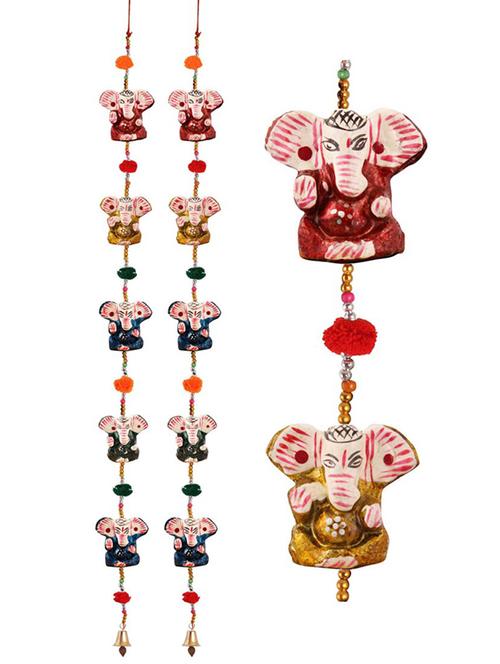 door hanging pair of 5 paper machie ganesh with pumpum - 15459312 - Very Small Image - 1