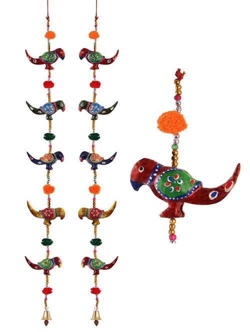 door hanging pair of 5 paper machie parrot with pumpum - 15459313 - Very Small Image - 1