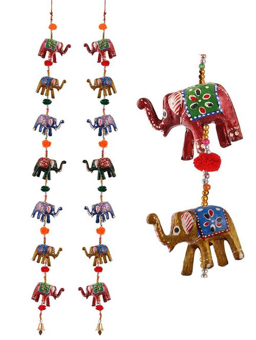 door hanging pair of 7 paper machie elephants with pumpum - 15459315 - Very Small Image - 1