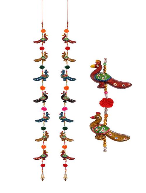 door hanging pair of 7 paper machie peacock with pumpum - 15459316 - Very Small Image - 1