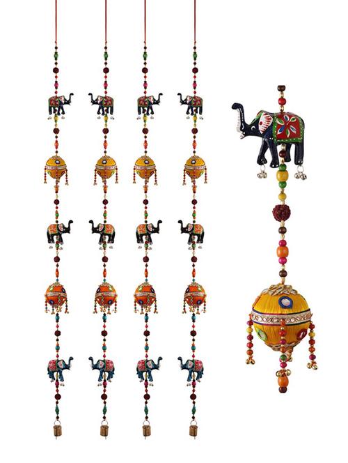door hanging set of 4 pc in paper machie elephant motif with decorative ball - 15459320 - Very Small Image - 1