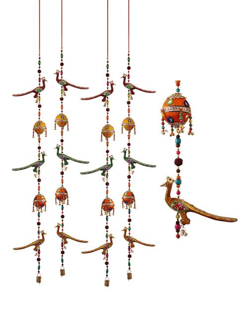 door hanging set of 4 pc in paper machie 3 peacock motif with 2 decorative ball - 15459321 - Very Small Image - 1