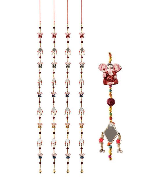 door hanging set of 4 pc with paper machie 5 ganesha and 4 mirror - 15459333 - Very Small Image - 1