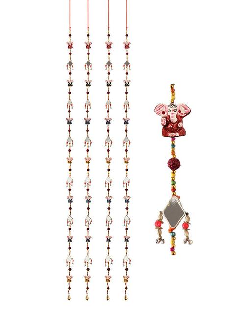 door hanging set of 4 pc with paper machie 7 ganesha and 6 mirror - 15459338 - Very Small Image - 1