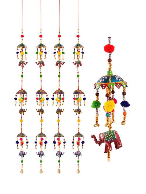door hanging 4 pc with paper machie 3 umbrella and 3 elephant with pumpum - 15459346 - Very Small Image - 1