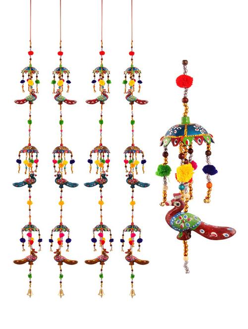 door hanging 4 pc with paper machie 3 umbrella and 3 peacock with pumpum - 15459347 - Very Small Image - 1