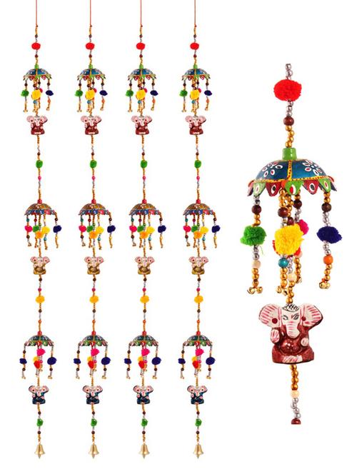 door hanging set of 4 pc with paper machie 3 umbrella and 3 ganesha with pumpum - 15459348 - Very Small Image - 1