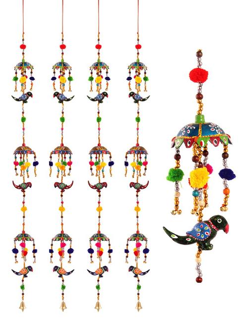 door hanging set of 4 pc with paper machie 3 umbrella and 3 parrot with pumpum - 15459349 - Very Small Image - 1