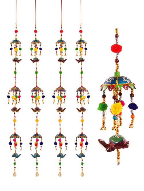 door hanging set of 4 pc with paper machie 3 umbrella and 3 tortoise with pumpum - 15459350 - Very Small Image - 1