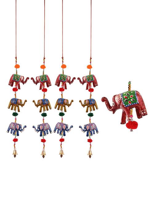 door hanging set of 4 pc of 3 paper machie elephants with pumpum - 15459351 - Very Small Image - 1