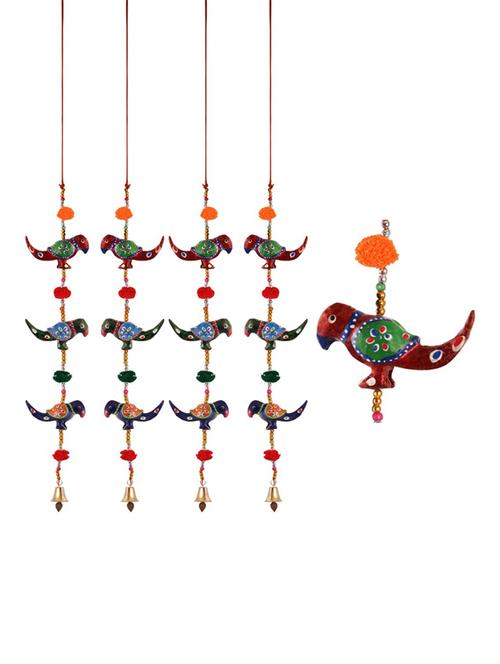 door hanging set of 4 pc of 3 paper machie parrot with pumpum - 15459354 - Very Small Image - 1