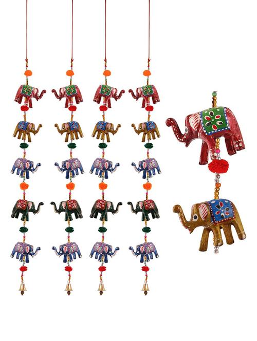 door hanging set of 4 pc of 5 paper machie elephants with pumpum - 15459356 - Very Small Image - 1