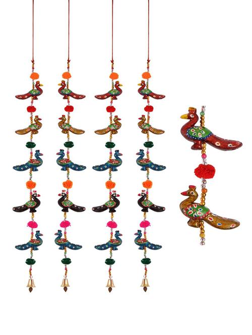 door hanging set of 4 pc of 5 paper machie peacock with pumpum - 15459357 - Very Small Image - 1