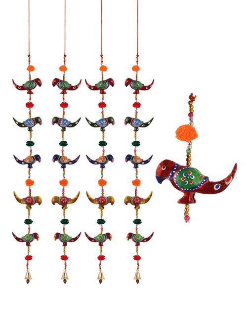 door hanging set of 4 pc of 5 paper machie parrot with pumpum - 15459359 - Very Small Image - 1